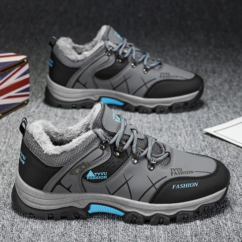 Men's fleece warm work shoes, anti-slip and wear-resistant, outdoor travel and mountaineering versatile casual trendy shoes