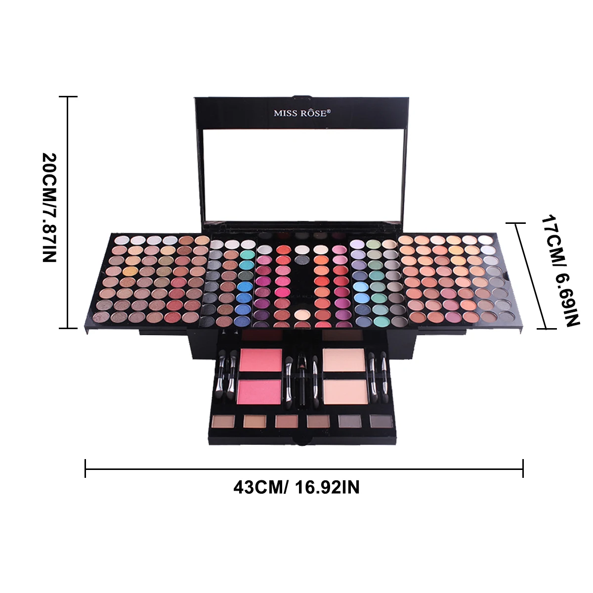 Professionelle Make-up-Palette mit 190 Farben, Lidschatten, Rouge und Augenbrauenpuder 4-in-1, wird mit Spiegel und einem kompletten Pinselset geliefert,
