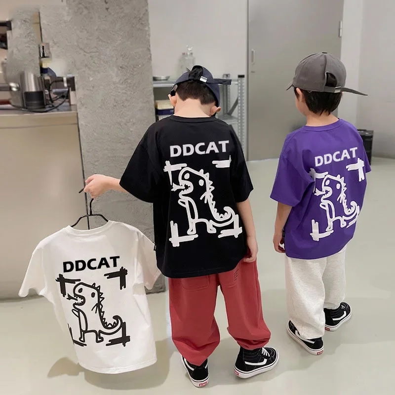 

Summer Casual School Kids Cotton Cartoon Print Tee Tops Baby and Girls Boys Short-Sleeved T-Shirt Children Outfit 1-16 Years