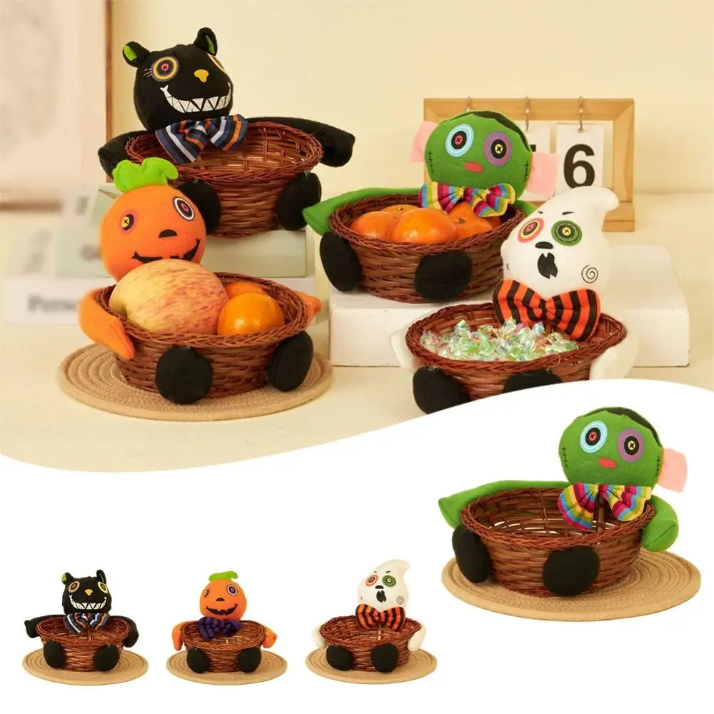 

Funny Black Cat Pumpkin Ghost Easter Candy Basket Lifelike Rattan Candy Storage Basket Cute Halloween Decoration Props Party