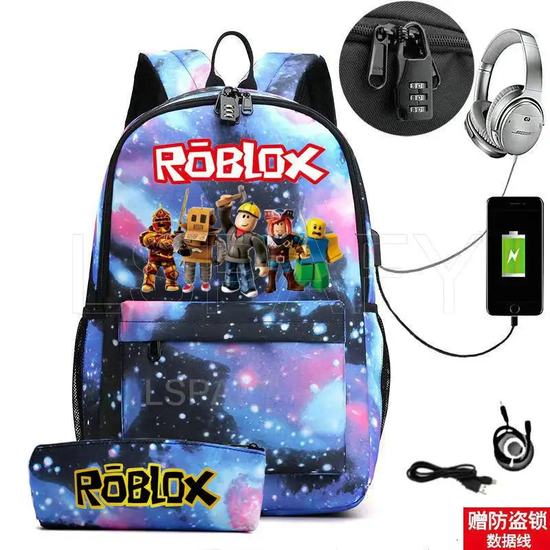 ROBLOX Backpack Anti Theft USB Charge Backpack Waterproof Women Men School Bag Teenage Girls Boys Travel Bags