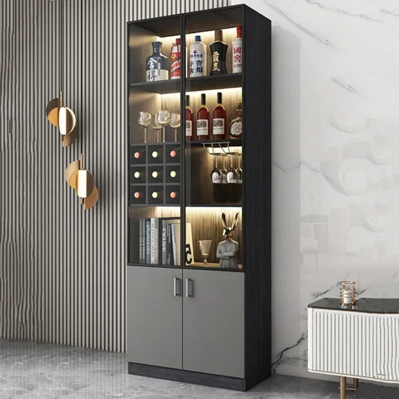 บาร์กลางแจ้งตู้โชว์วิสกี้เฟอร์นิเจอร์เปิดตู้ตู้เย็นไวน์ Cellar ผู้ถือขวดตู้มุม Vitrina Vidrio Rack