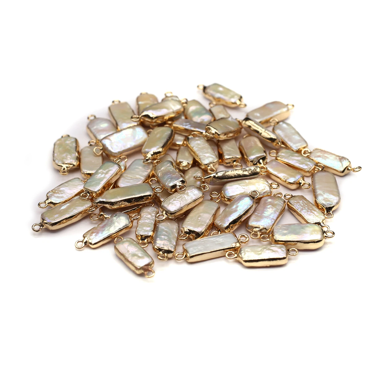 10pcs Natural Baroque Pearl Pendant Connector Rectangle Plating Golden Charms for Making DIY Jewerly Bracelet Accessories 8x22mm