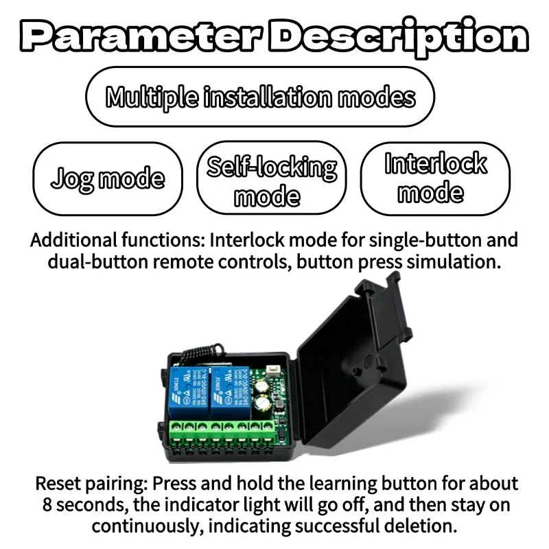 433Mhz Remote Control Wireless Switch DC 12V 24V 2CH 10A Relay Receiver Motor Controller For Door Electromagnetic Lock