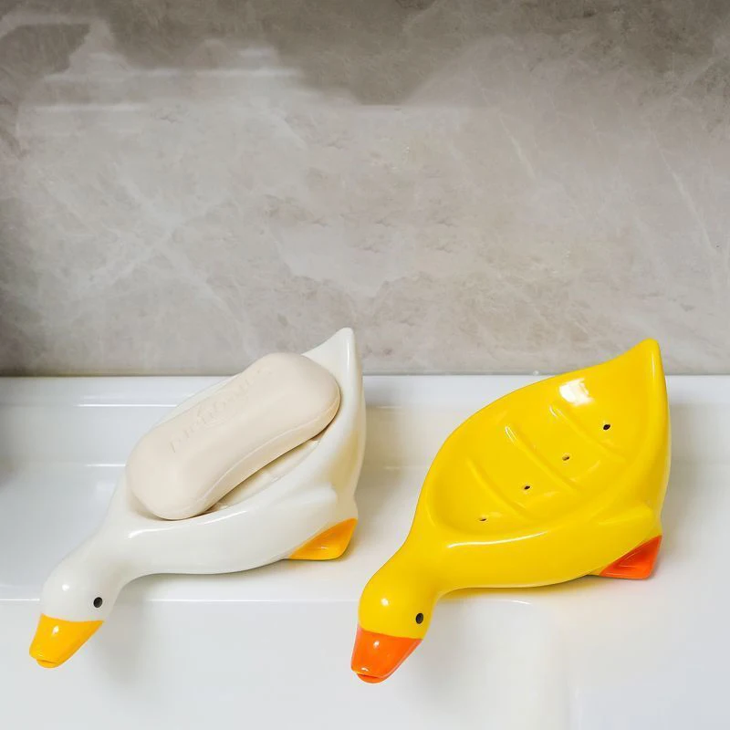 Soap Tray Self-Draining Soap Rack Cute Duck-Shaped Creative Rack For Shower Bathroom Kitchen Tub Sink Tray Bracket Bathroom