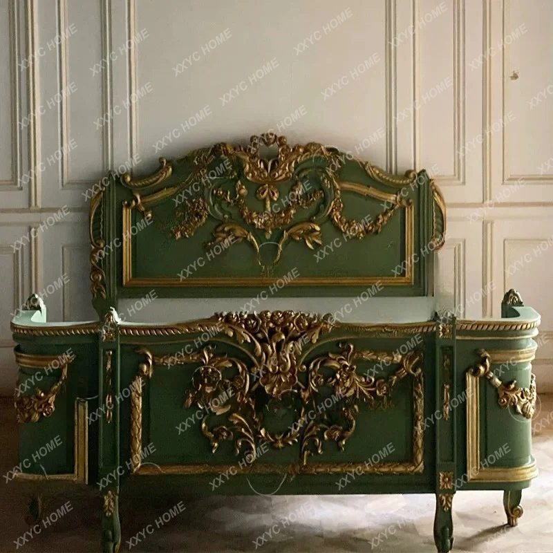 Wizard of Oz Vintage Neoclassical Solid Wood Dark Green Carved Double Bed  Country Wedding