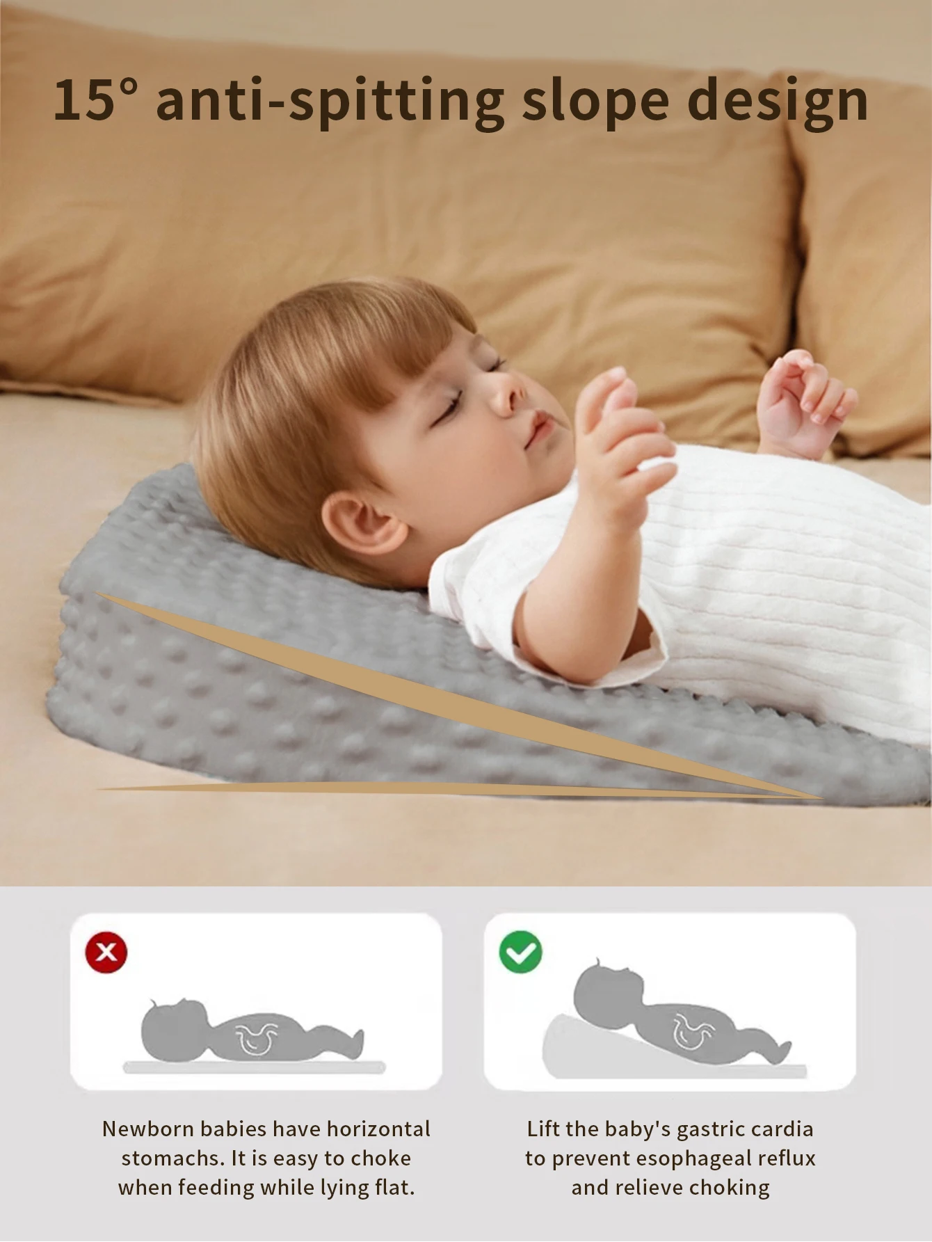 وسادة إسفين للأطفال لمنع البصق، وسادة منحدر للأطفال مضادة للبصق، وسادة دعم جسم الرضع