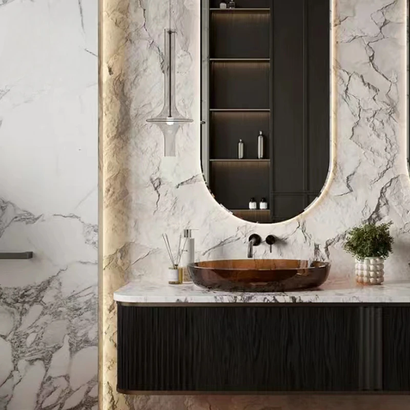 Light luxury modern bathroom cabinet group rock slab integrated bathroom washbasin hand washbasin