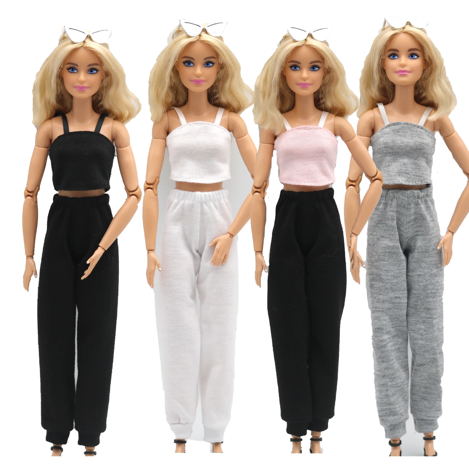Novo 30cm 1/6 boneca suspensórios topo e calças de moletom conjunto uso diário acessórios roupas para boneca barbies