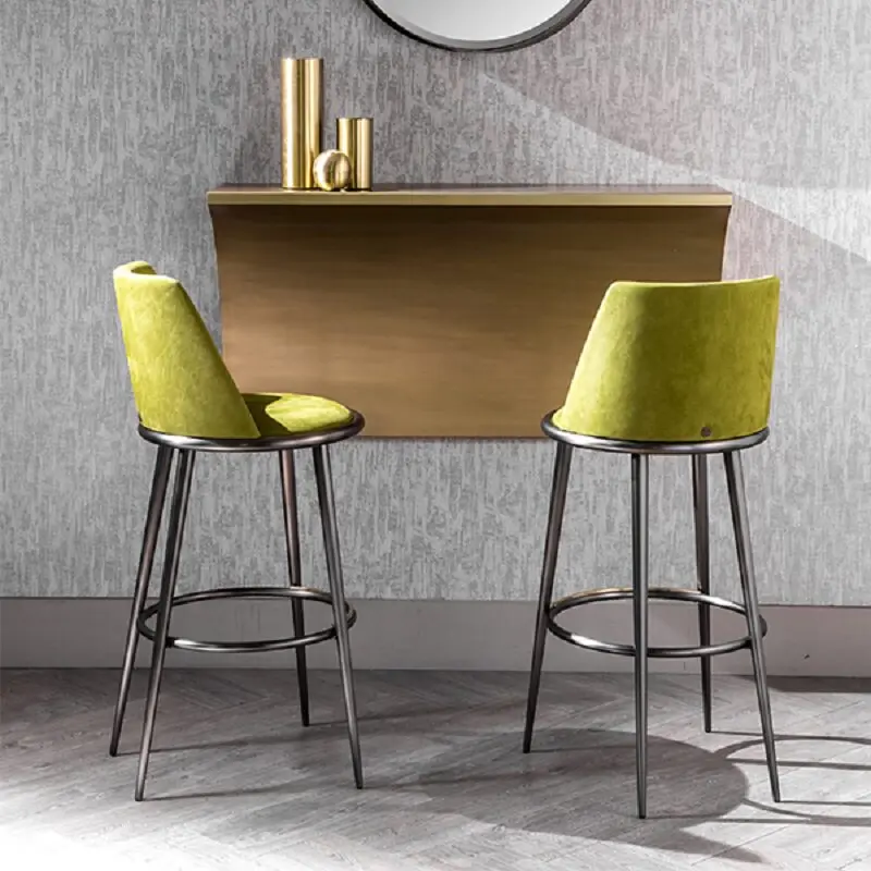 High Stools Relaxing Metal Bar Chair Mid-Century Retro Luxury Comfortable Bar Chair Upholstered Counter Taburete Alto Furniture
