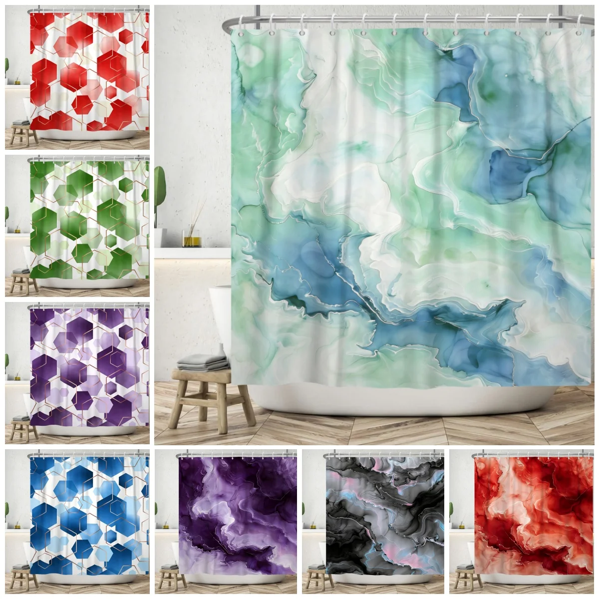 

Modern Simplicity Style Bathroom Shower Curtains Geometric Pattern Gradient Texture Bathroom Decor Waterproof Curtain With Hooks