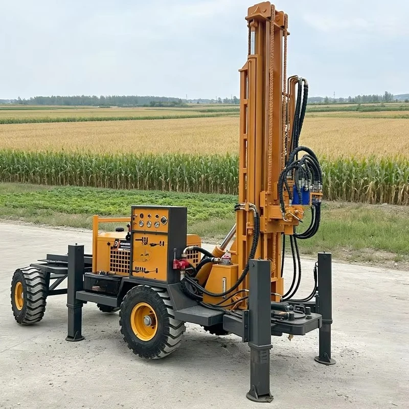 200m Depth Drilling Rig High Efficiency 55kw Engine Borehole Water Wells Rotary Rig Rock Air Compressor Drilling Mine Drill Rig