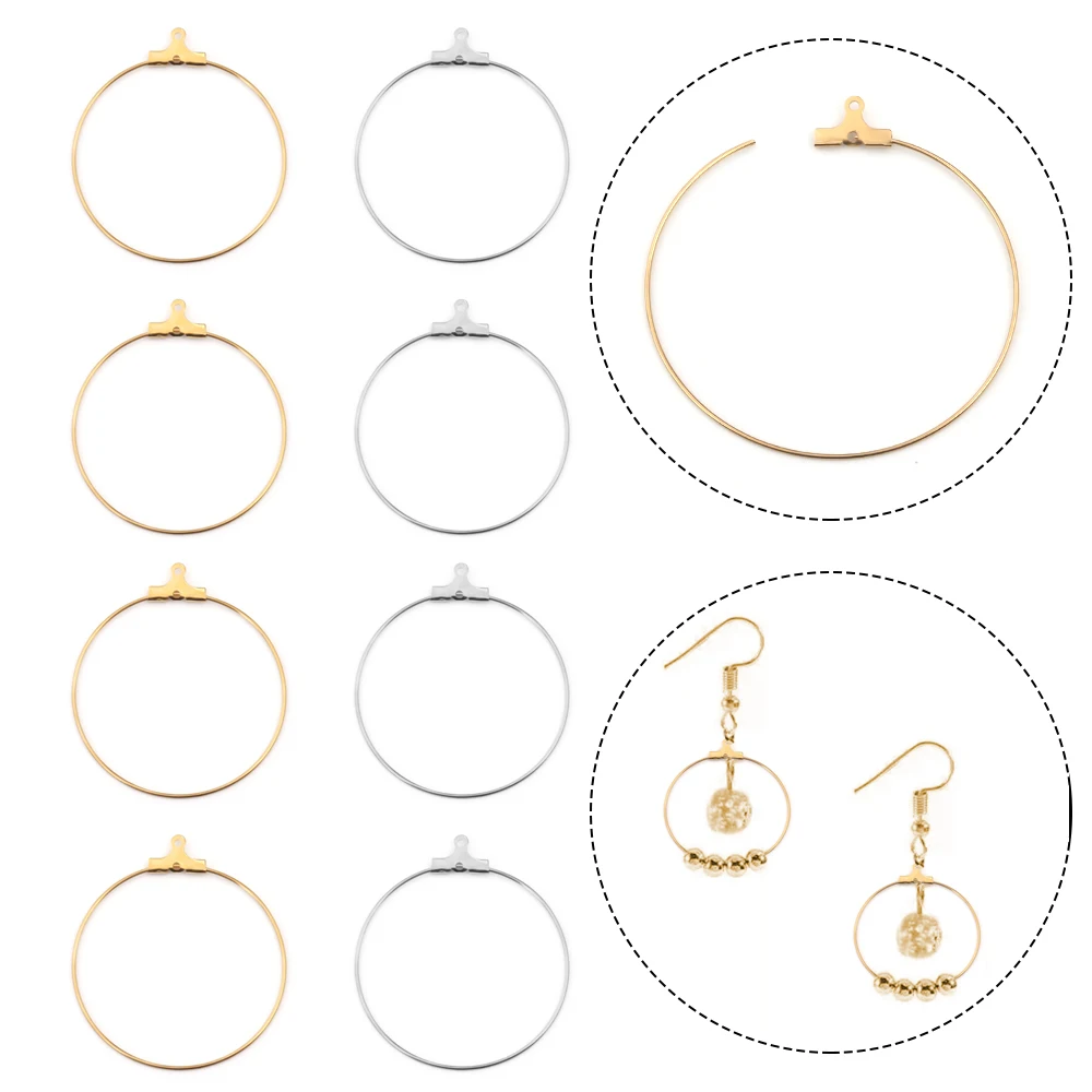10-20pcs/lot Stainless Steel Big Circle Wire Ear Hoops 20/25/30/25/40mm Earring Loops For DIY Jewelry Making Earrings Supplies