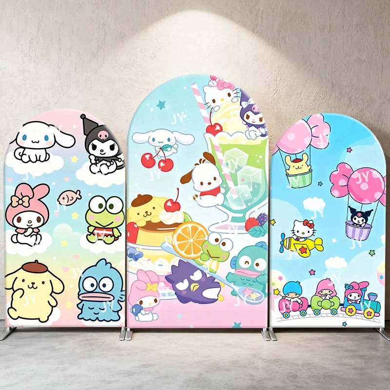 

Sanrio Arch Backdrop Cover Hello Kitty Kuromi Dessert Cute Cartoon Style Birthday and Baby Shower Party Photo Booth Decor Props