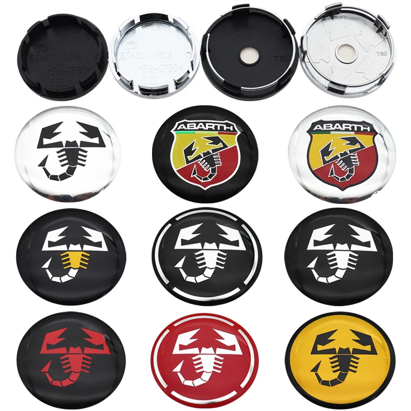 4pcs 56mm 60mm Abarth 3D logo car emblem Wheel Center Hub Cap auto Rim refit dust-proof badge covers sticker styling accessories