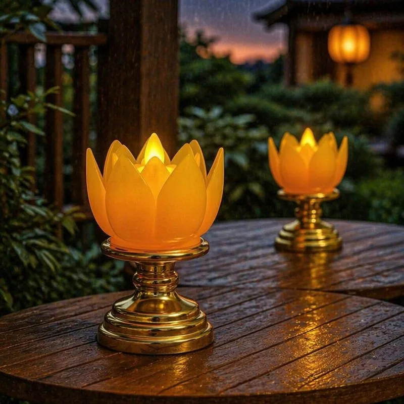 New LED Candle Light Simulation Flame Lotus Lamp Battery Powered Long Lasting Illumination Colorful Candlestick Decorations