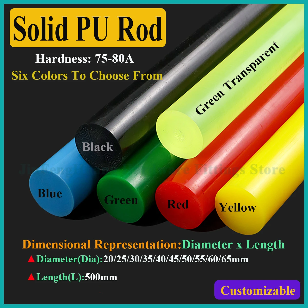 Multiple Colors Solid PU Polyurethane Rod Beef Tendon Elastic Stretch Sticks Plastic Rod OD 20/25/30/35-65mm Length 500mm