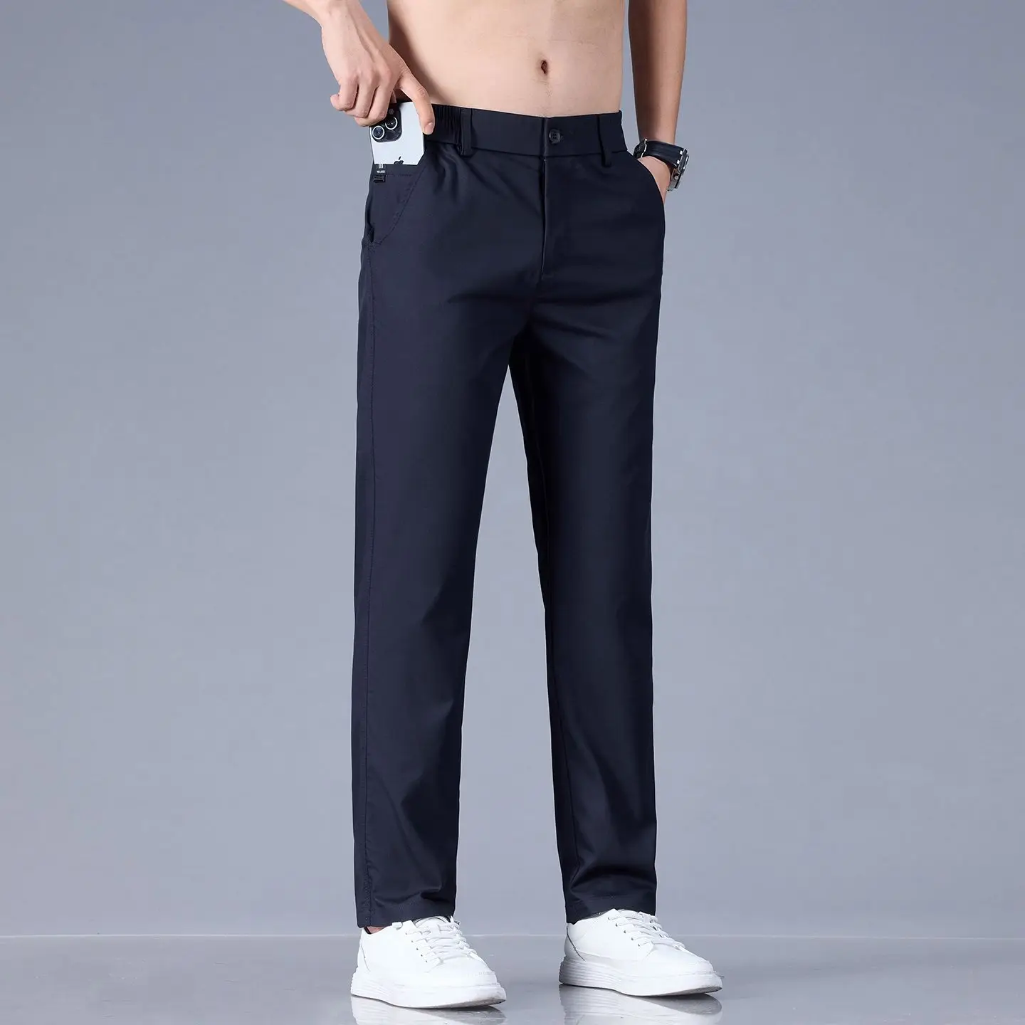 Business Casual Men's Straight Leg Pants Summer 2026 Thin Loose Fit Drapey No Ironing Required Breathable Polyester