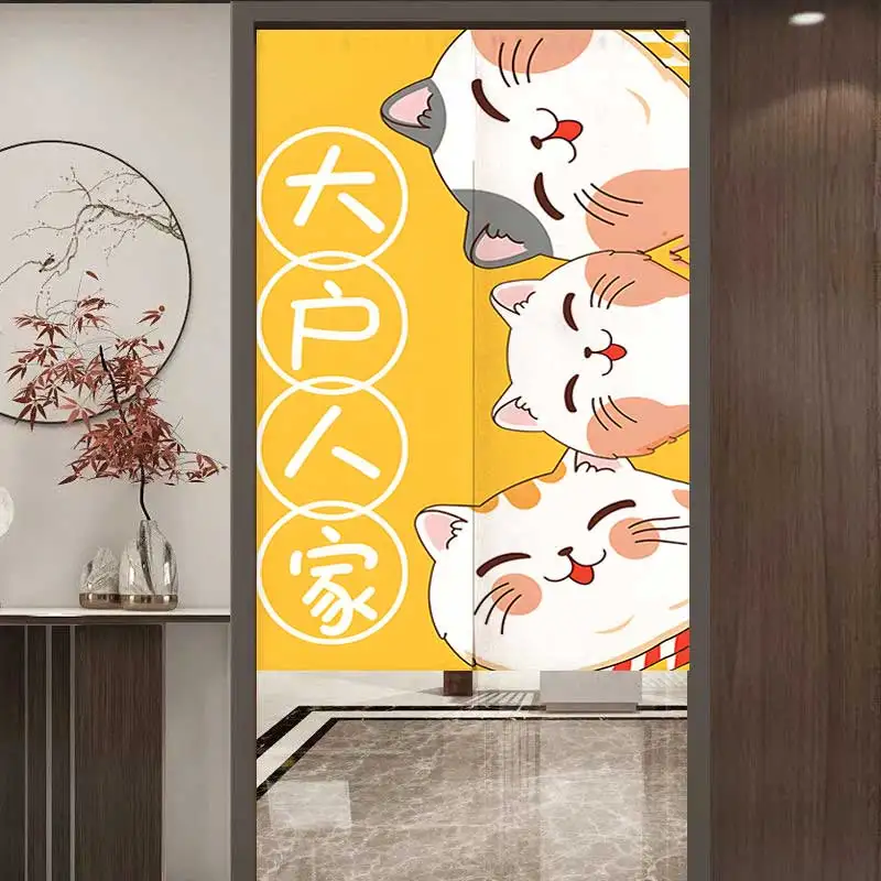 Japanese Door Curtain Lucky Cat Half Curtain Partition Curtain Fabric Art Bedroom Bathroom Curtain Kitchen Oil Smoke Proof