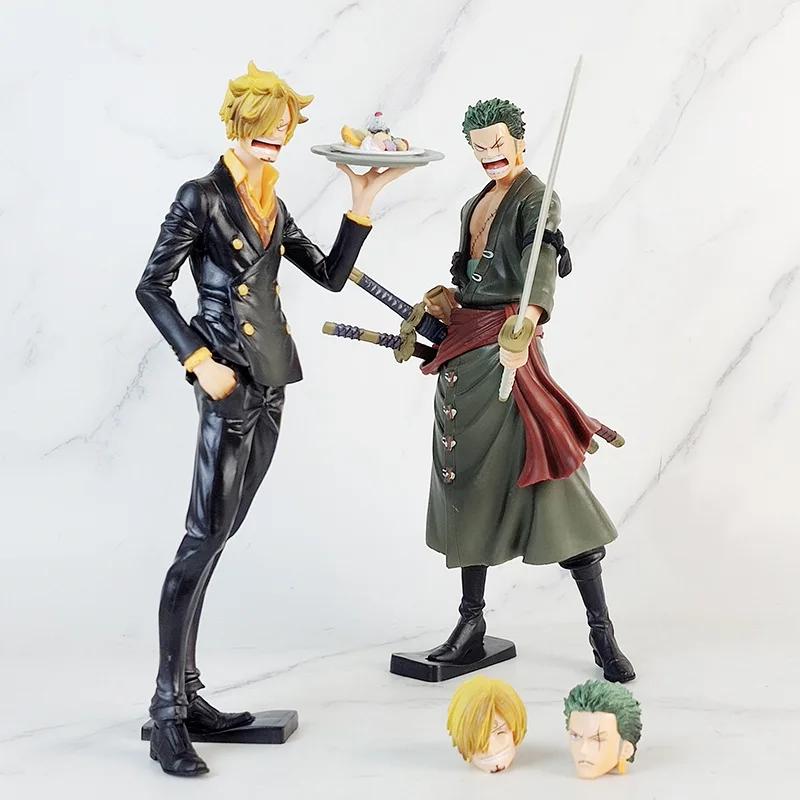Anime One Piece Grandista Roronoa Zoro Figure 2 Headed Eagle Interchangeable Head Model Sword Showdown Sanji Dessert Toy Doll