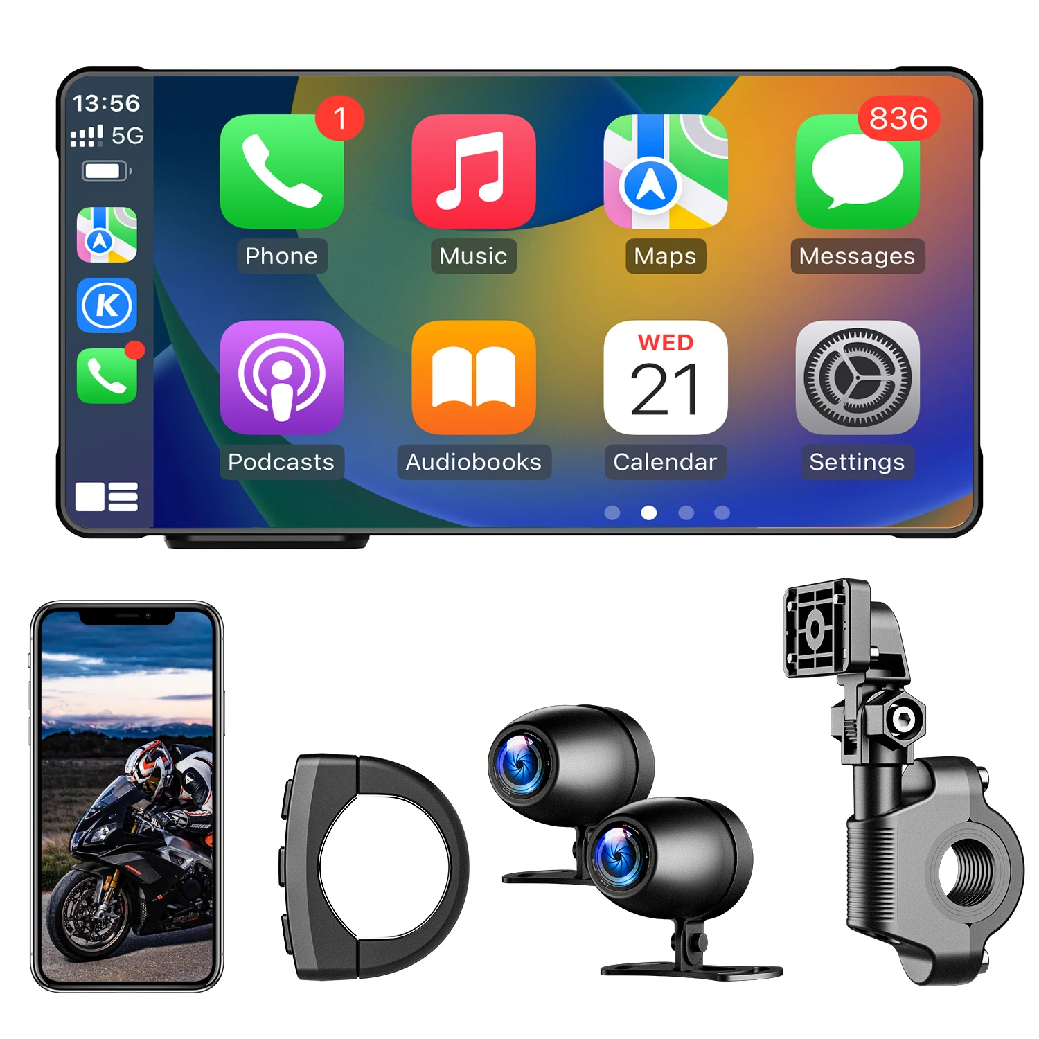 Navigation Motorcycle Gps with Carplay Screen Android Auto Display AirPlay Mirror Link Map Waze Music motorcycle carplay