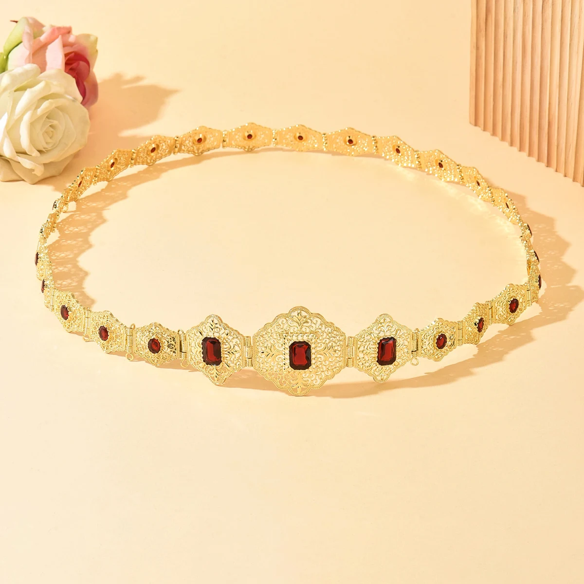 فستان زفاف كريستال ذهبي اللون على شكل زهرة الخصر سلسلة الجزائر مجوهرات للجسم مجوهرات العروس المغربية الأنيقة #3