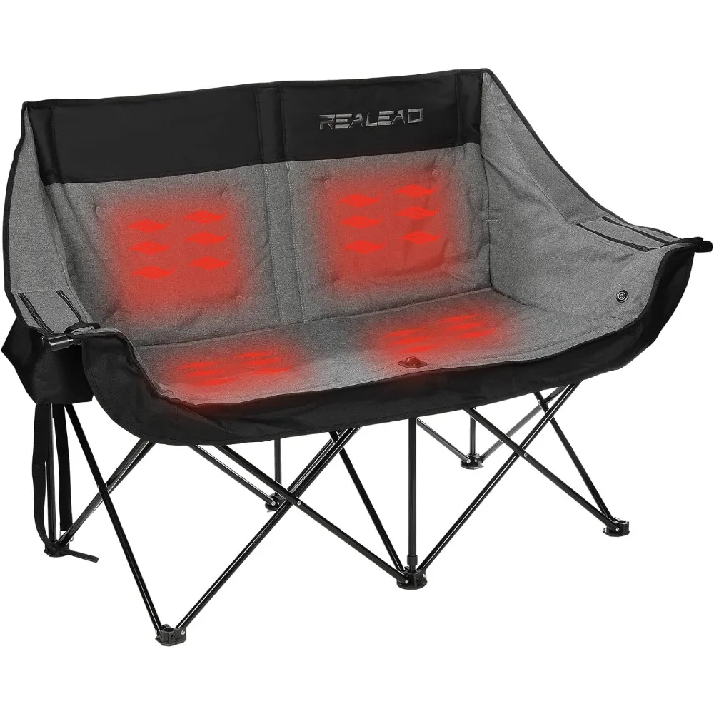 

Heated Double Camping Chair, 3 Heat Levels and 4 Heating Zones, Support 650lbs, Battery NOT Included, Portable Camping Chair