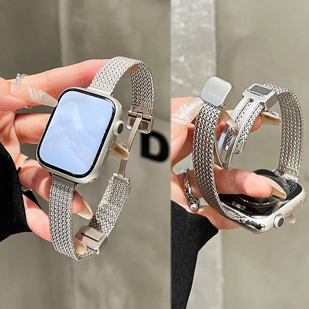 Metal Magnetic Strap For Apple Watch 10 Band 46mm 44/49mm 45mm 42mm 40mm 41mm Bracelet Women Slim iWatch ultra Series 9 8 7 SE 6