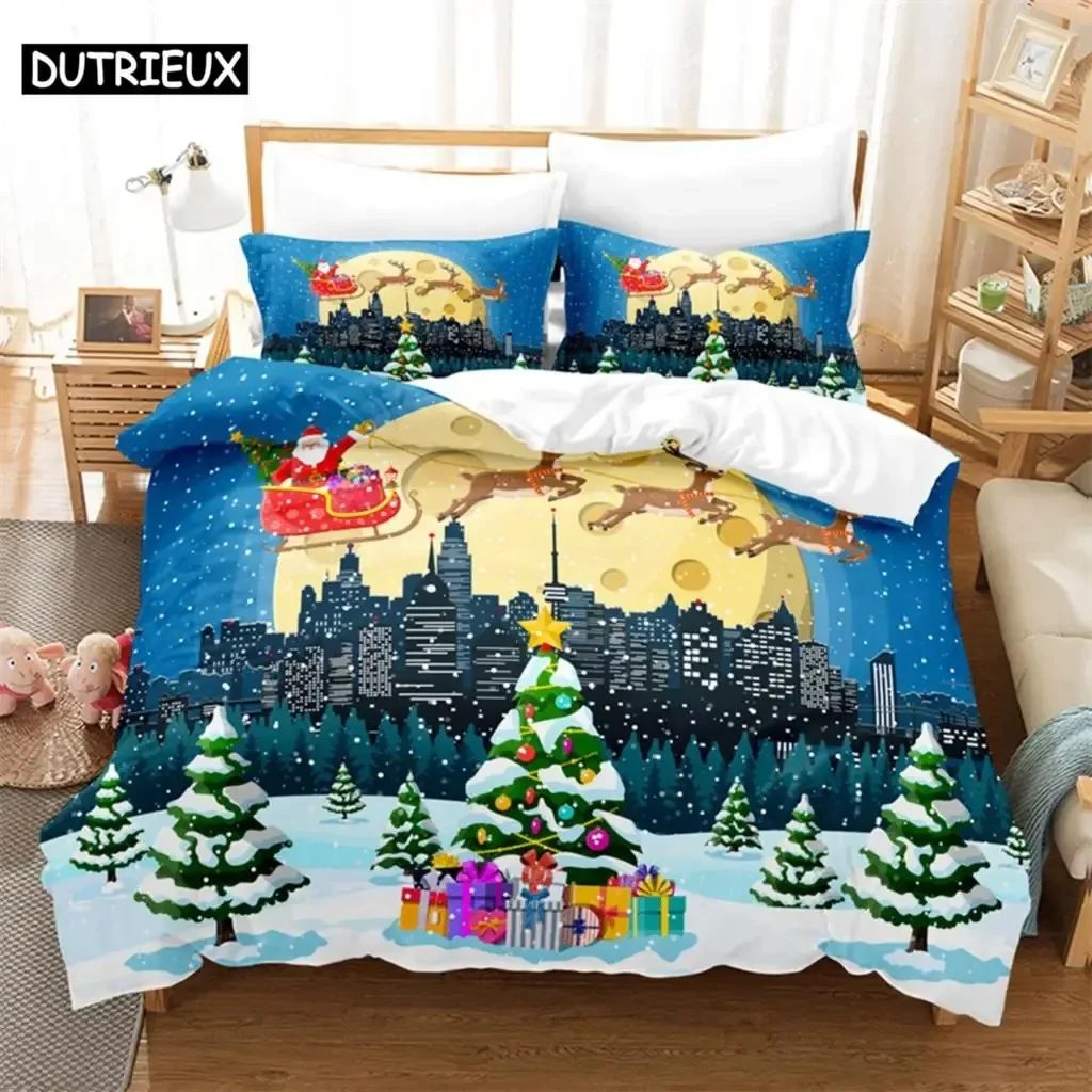 Christmas Day Comfortable Duvet Quilt Cover Pillowcase Bedding Set Children Bedroom Decoration Home Textile