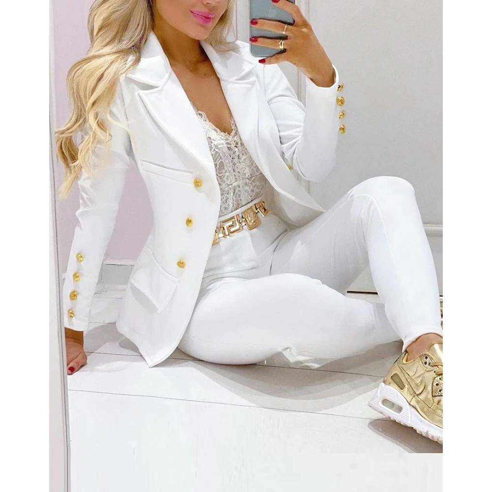 Blazer de manga larga con cuello de solapa para mujer, Conjunto elegante de dos piezas para negocios, ropa de oficina, Otoño, 2023