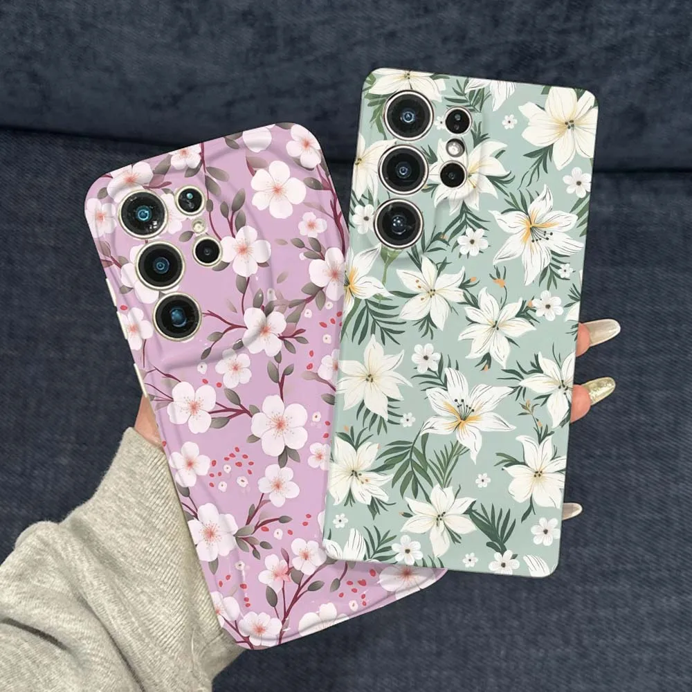 

Purple Green Flower Art Phone Case For For Samsung Galaxy S26 S25 S24 S23 S22 S21 Plus Ultra FE Lite 5G Feilin Wave Oil Shell
