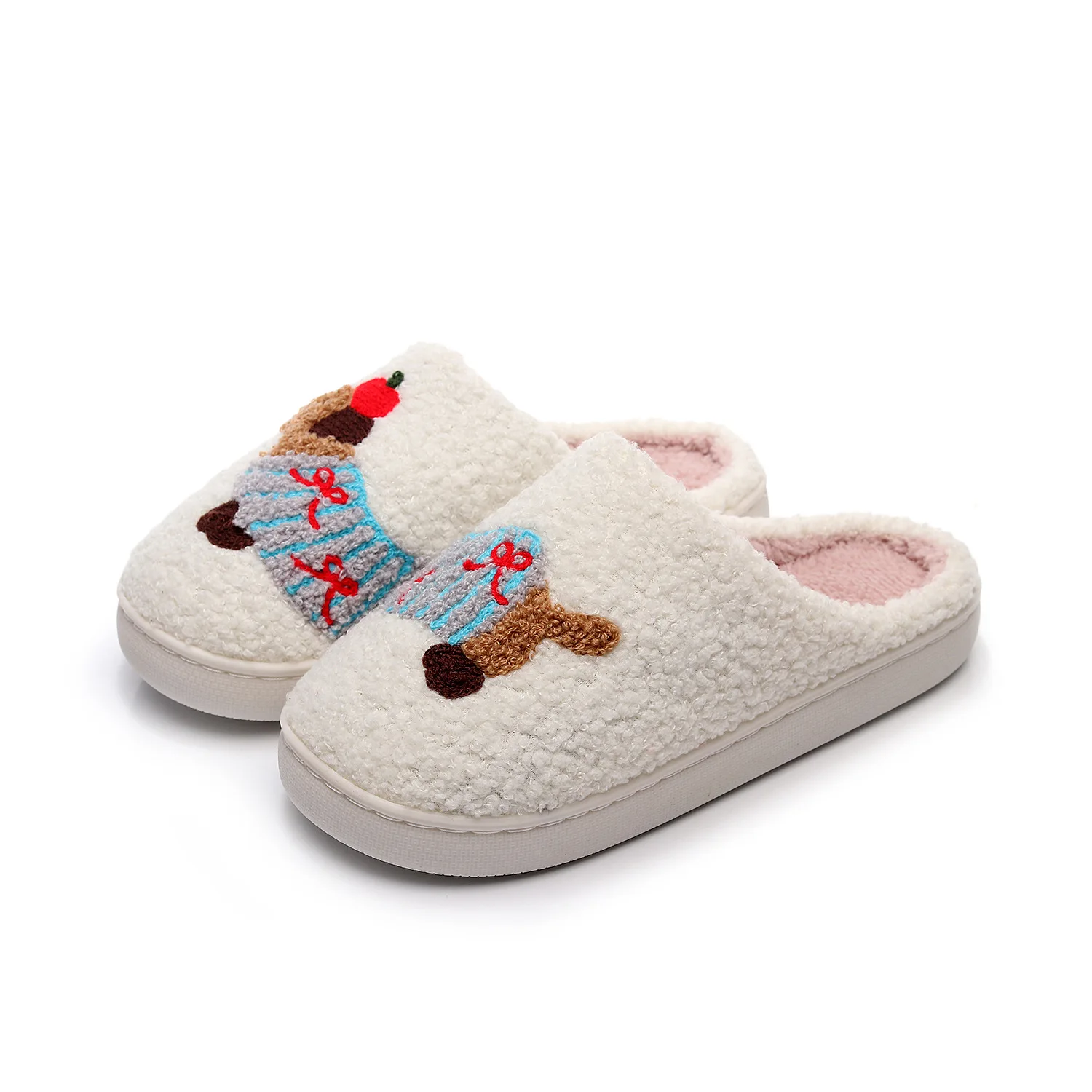 

Home Shoes Animal Embroidery Cotton Slippers Home Plush Upper Cartoon Dog Cow Men Indoor Comfortable Warm Indoor Wool Slippers