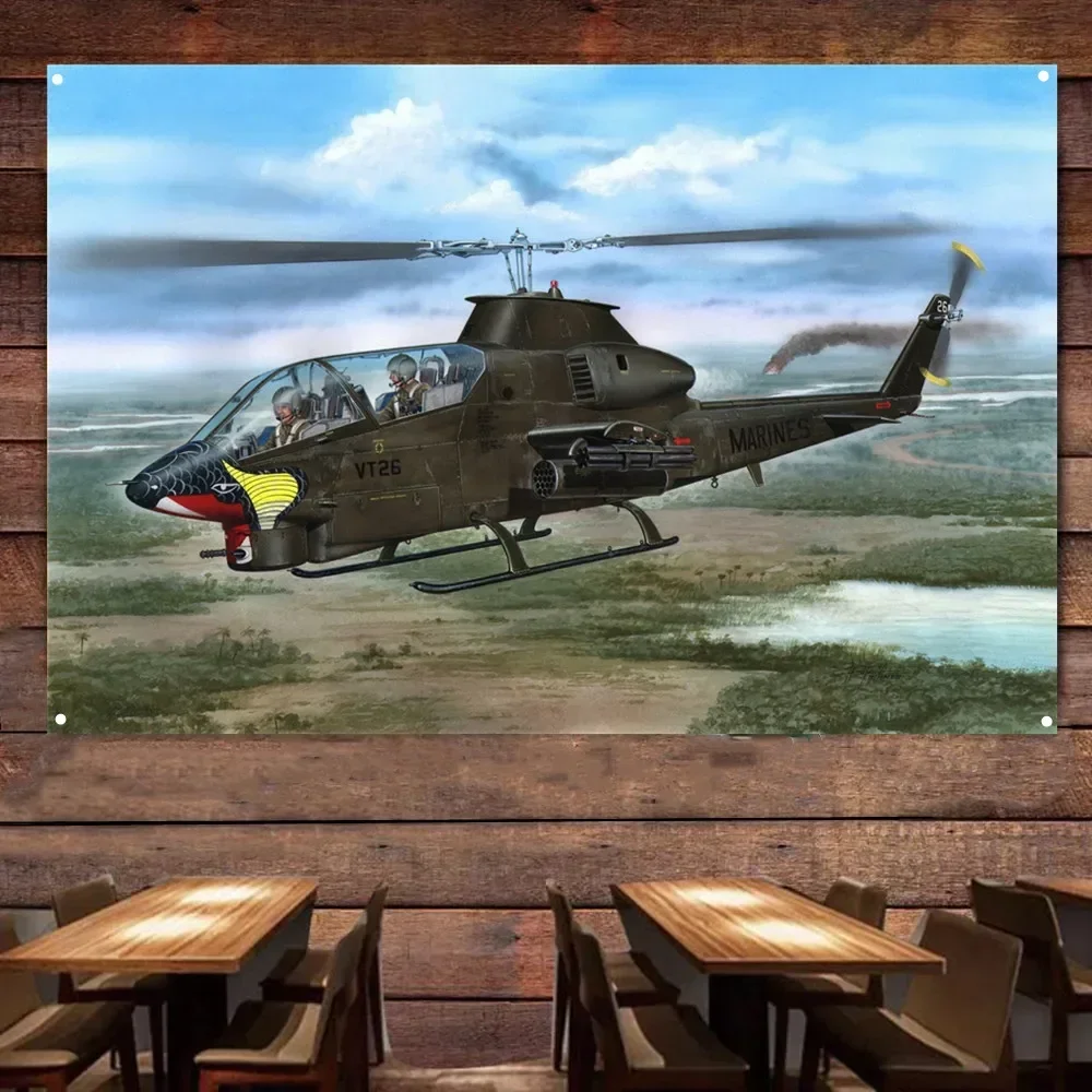 AH-1G Cobra Attack Helicopter Poster Wall Chart - HD Military Art Banner - Air Force Army Fans Wall Hanging Flag Canvas Painting