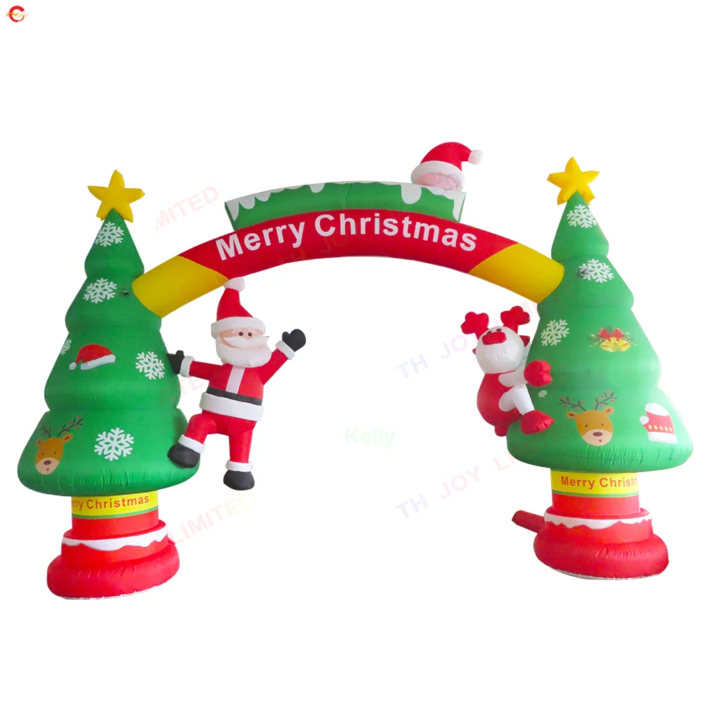 8m Santa Claus Christmas Inflatable Arch Santa Climb on Tree Archway for Sale with Free Air Blower