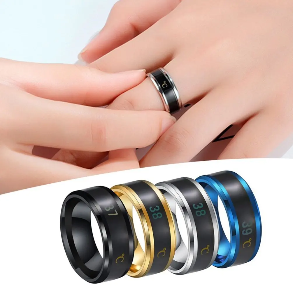 Smart Sensor Body Temperature Ring Stainless Steel Fashion Display Real-time Temperature Test Finger Rings Men Women Universal