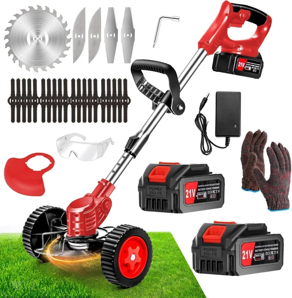 

Electric Weed Wacker Eater Battery Powered 21V 4.0Ah, Lightweight Weed Trimmer/Lawn Edger with 3 Types Blades