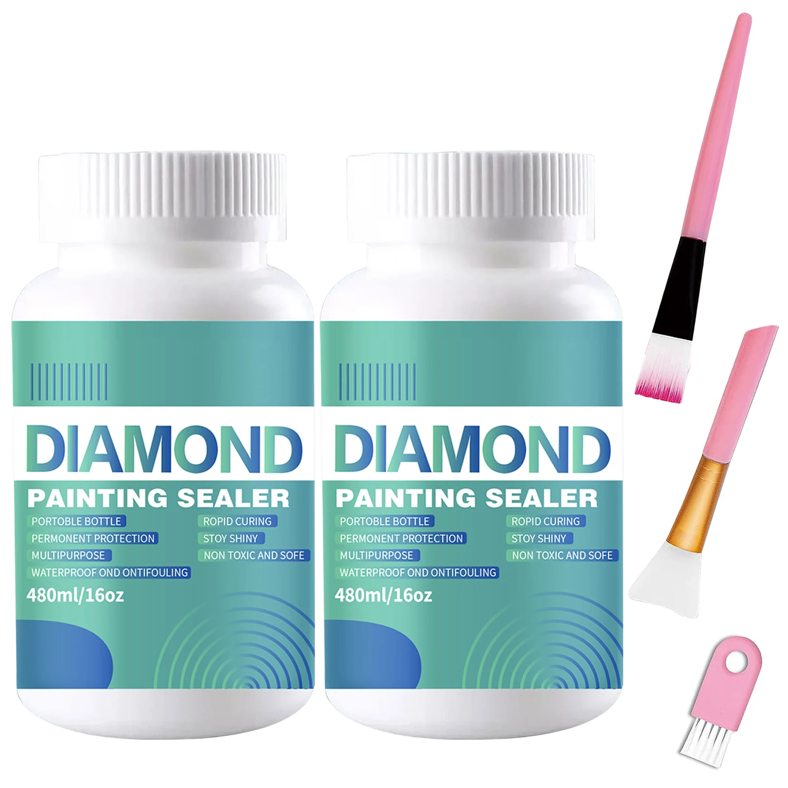 Kit sigillante per pittura a diamante da 480ML(16oz) con 3 pennelli Diamond Art Sealer Puzzle colla accessori e strumenti per adulti