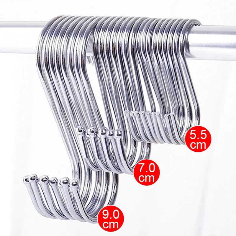 10/2PCS Stainless Steel S Shaped Hook Multi-function Metal Hanging Hook Clothing Hanger Clasp Holder Home Kitchen Storage Tool