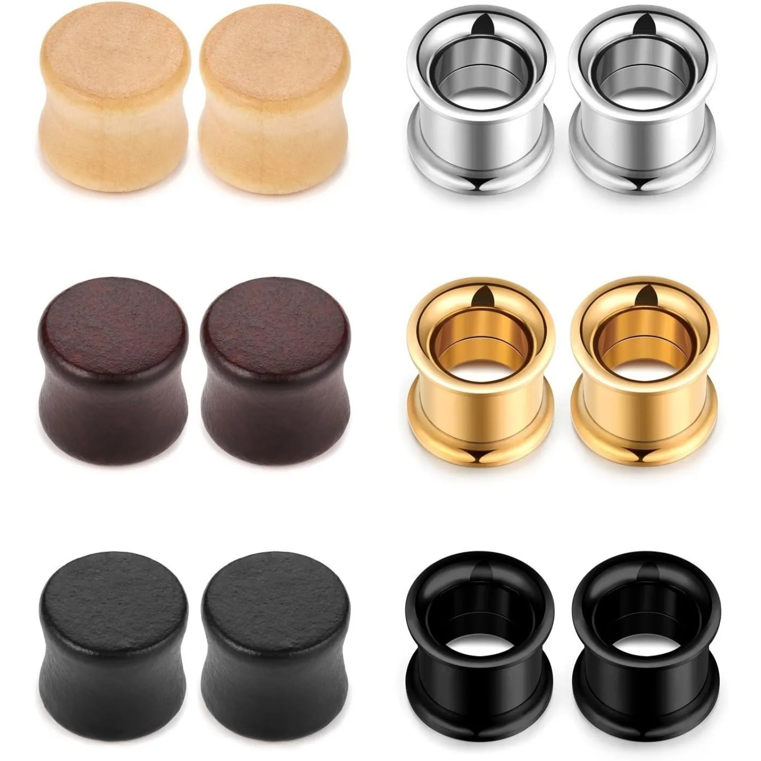 

12Pcs Stainless Steel Double Trumpet Ear Plugs Wood Ear Plugs Earrings Saddle Ear Tunnel Piercing Jewelry 6-14mm