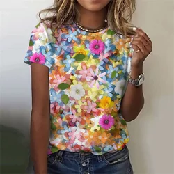 3D Printed Flower T Shirt For Women Floral Graphic Short Sleeves Summer Fashion Street O-Neck Tees Tops Loose Harajuku T-Shirts