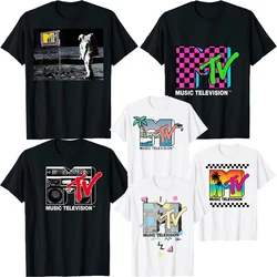 MTV Beach Island Vintage Graphic Logo T-Shirt Tee-shirt, Boombox Checker Design, Top Man on the Moon Outfits, M-T-V