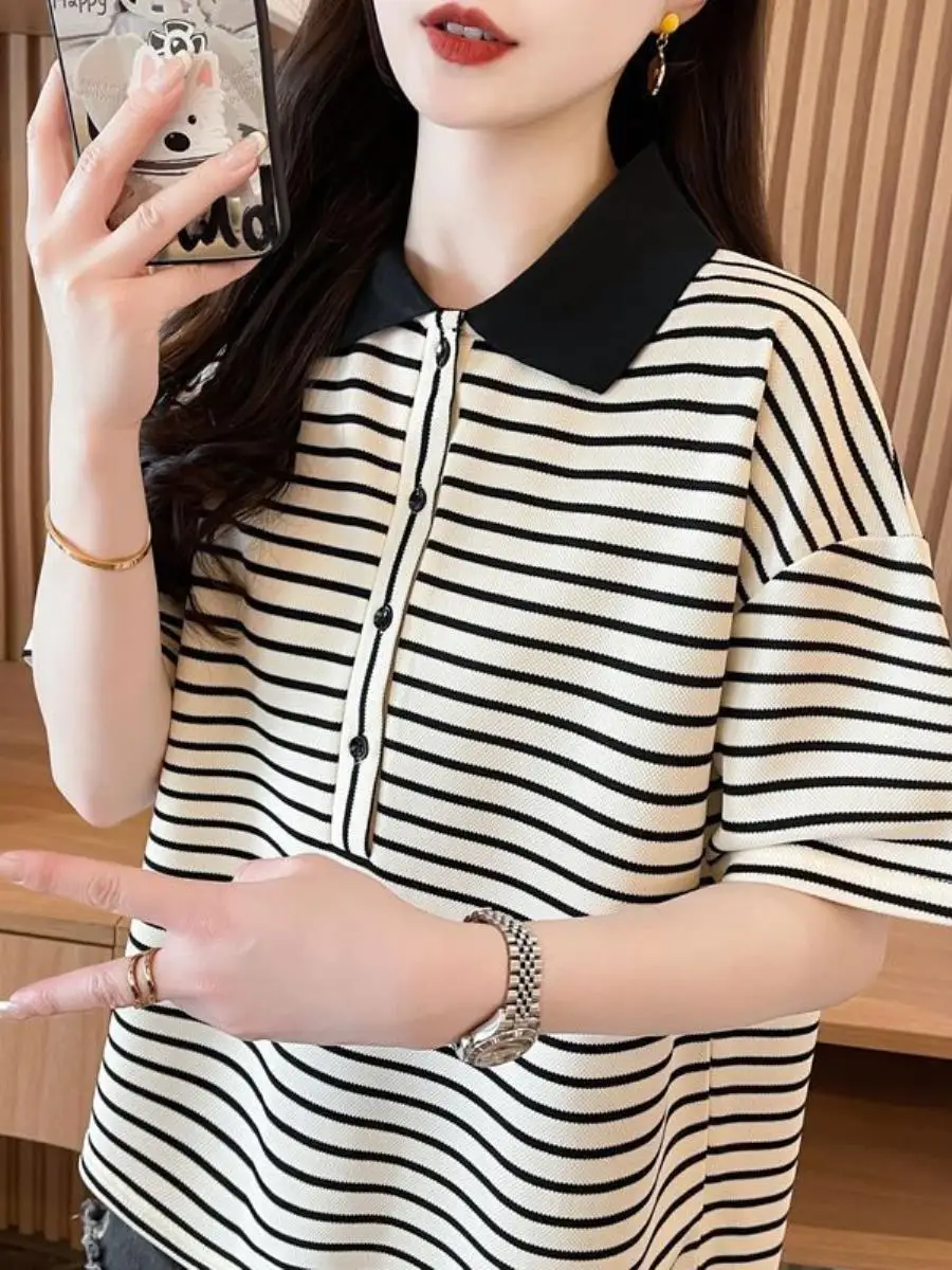 nuova-camicia-estiva-da-donna-a-maniche-corte-t-shirt-a-righe-con-design-copri-orecchie-stile-coreano-casual-e-alla-moda
