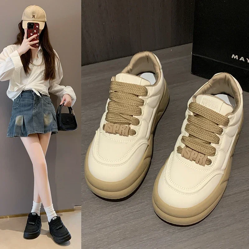 2024 New Four Seasons Thick Bottom Muffin Bottom Female Board Shoes Fashion Student Sports Casual Shoes All Round Head