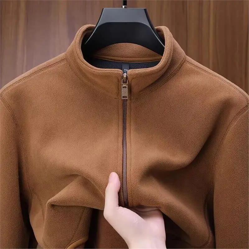 Men's Double-Sided Fleece Zip-Up Hoodie Jacket Warm Stand Collar Workwear Large Size Autumn Winter Casual Style Comfortable Fit