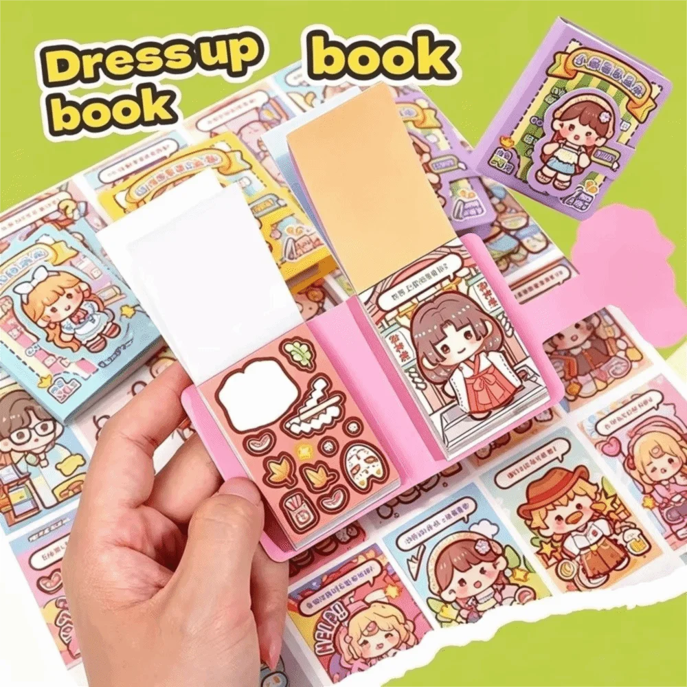 Self Adhesive Mini Dress-Up Sticker Book Pre-Cut Stickers Cartoon Style Cartoon Decorative Sticker Book Tweezer Included