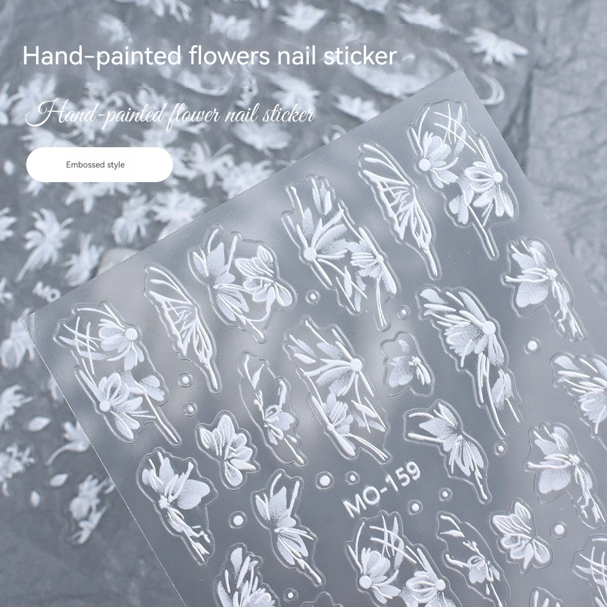 1 Sheet 5D  Relief Beautiful Flowery White Peach Blossom Butterfly Adheisve Nail Art Stickers Decals Manicure Charms