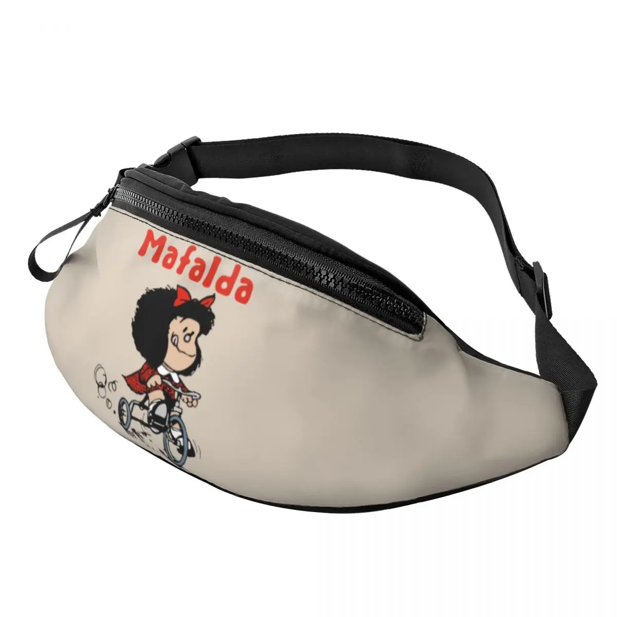 Mafalda Bicycle 3 Wheels Fanny Pack Men Women Quino Manga Cartoon Crossbody Waist Bag for Cycling Camping Phone Money Pouch