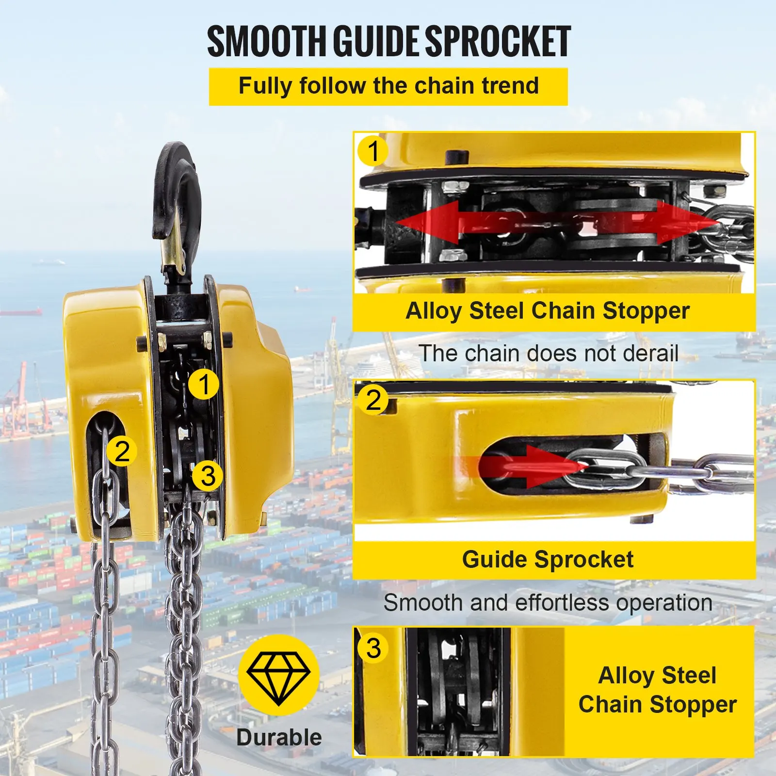 2200lbs/1ton Manual Hoist Chain Block Engine Chain Hoist With Lifting Rope