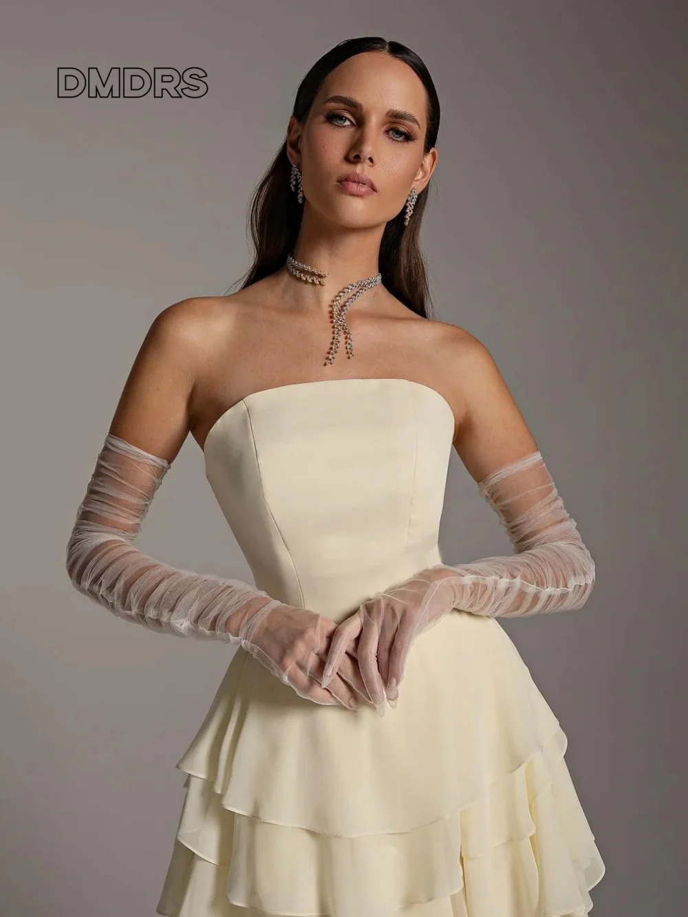 

Graceful Chiffon Strapless Prom Dress 2025 Charming A-Line Party Dress Graceful Sleeveless A-Line Floor-Length Evening Gown