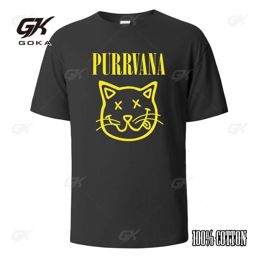 

Purrvana Cat Head Print Cotton T Shirt Summer Tees Men Women Cotton O-neck Oversize Casual Short Sleeved Tops Unisex T-Shirts
